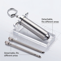 Injecteur de viande en acier inoxydable avec 2 aiguilles, seringue à marinade pour barbecue, dinde, poulet, outil d'injection de saveur et de saumure