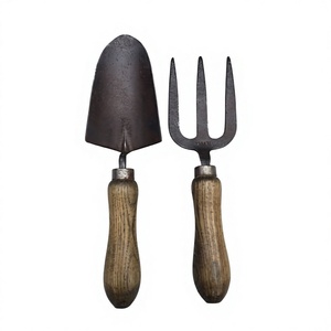 Ensemble d'outils de jardin 2 pièces avec manche en bois, truelle, cultivateur, outils à main en acier pour la plantation et l'aération du sol, outils d'entretien des plantes - Product Image 1