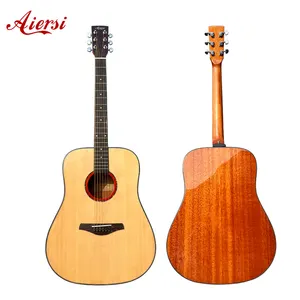 Cina Aiersi merek dibuat Glossy padat cemara atas mahoni tubuh dreadnose gitar akustik grosir merek kustom logo