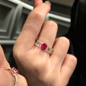 Rombo gioielli in oro nuovo S925 argento piccione rosso sangue 6*8mm anello ovale moda Casual luce di lusso taglio in personalità di tendenza - Product Image 2