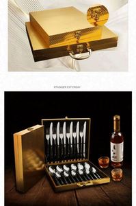 Posate in acciaio inossidabile alla rinfusa di plastica utensile da viaggio argenteria cucchiaio d'oro 20 pezzi di servizio per 4 posate nere Set