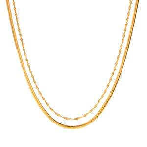 Semplice oro placcato 18K in acciaio inox impilamento gioielli torsione catena Snaker doppio strato collana per le ragazze