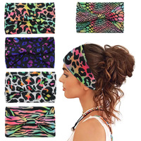Bandeau de sport personnalisé avec logo imprimé léopard, large, absorbant la transpiration, élastique, pour femmes, entraînement, yoga, vente en gros