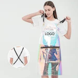 Fashion Popular Custom Logo Transparent Work TPU Waterproof Clear Apron for Barber with Pocket for Hair Stylist Accessories