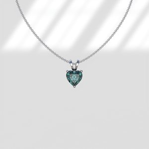 Elvora Gems Solitaire Pendant 1CT 4CT Heart Cyan Blue Moissanite Rhodium Plated 18K Gold IGI Certified Wedding Bunny Ear Bale - Product Image 1