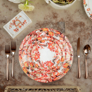 <span class=keywords><strong>Service</strong></span> <span class=keywords><strong>de</strong></span> vaisselle <span class=keywords><strong>de</strong></span> luxe en porcelaine fine à motif floral <span class=keywords><strong>rouge</strong></span> avec bord doré pour mariages et services hôteliers - Product Image 2