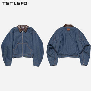 OEM giacca da camionista alla moda in pelle con colletto oversize corta in <span class=keywords><strong>Denim</strong></span> capospalla da uomo in cotone 100% - Product Image 1