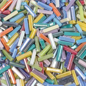 Unique Enamel Glass Thin Strips Iridescent Colorful Art Loose Diy Mosaic Glass Tiles For Craft