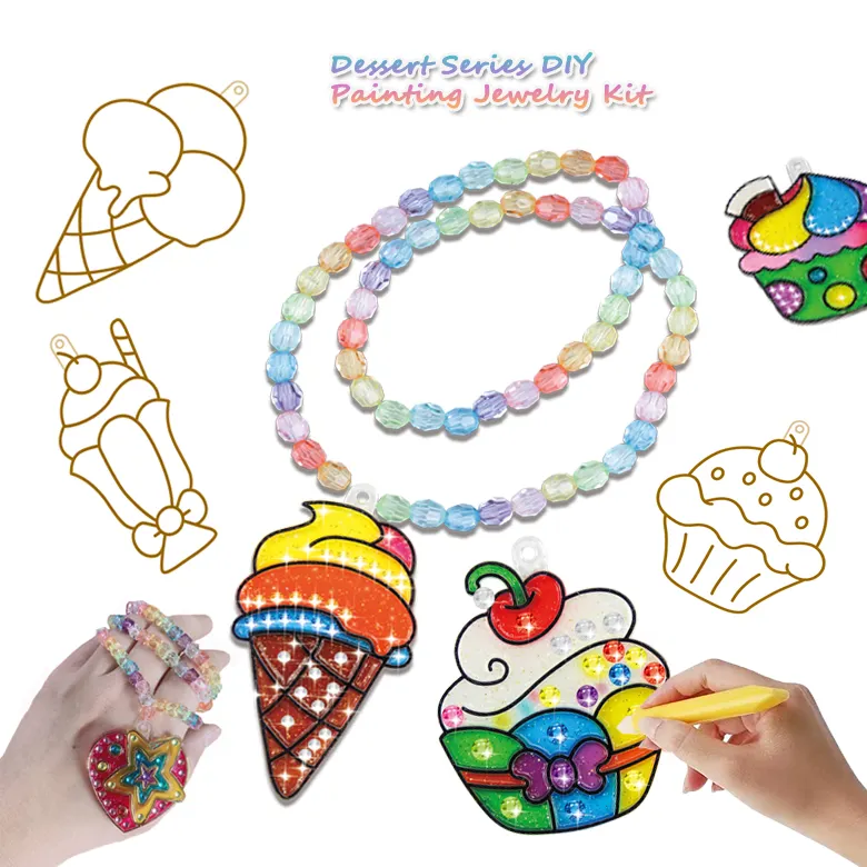 Cup Cake Kegel Vorm Diy Kids Craft Speelgoed Voor Meisje Diamant Ketting Maken Craft Kit Voor Kids Window Art Coloring diy Schilderen Kit