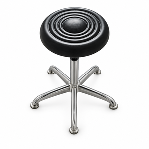 Tabouret de laboratoire réglable SCEELAB pour hôpital et atelier, <span class=keywords><strong>chaise</strong></span> de laboratoire ronde à vérin à gaz avec cadre en acier chromé, siège en PU ou en fibre de verre - Product Image 1