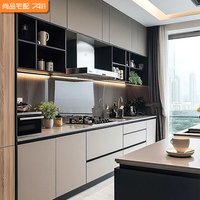 Armoires de cuisine modernes modulaires entièrement personnalisées Wision Professional avec robinet en marbre de verre, finition stratifiée, unités en bois