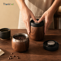 Boîte à café en acier inoxydable 304 avec revêtement imitation bois, hermétique à une touche, sans BPA, écologique, conteneur à grains sous vide 0,4L 0,8L