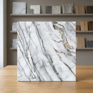 Azulejos de Porcelana Blancos Fantasía de 60x60cm, Acabado Brillante, Diseño de Mármol Digital para Pisos y Paredes - Product Image 1