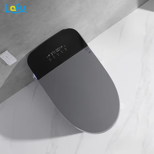 Toilette intelligente grise mate monobloc en céramique pour salle de bain, toilette intelligente, chasse automatique, siège avec télécommande, cuvette allongée et piège en S - Product Image 2