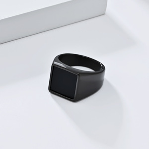 Men's Geometric Square <b>Titanium</b> Steel <b>Ring</b> Gold Silver Black Color Bezel Setting Fashion Jewelry Gift Accessory - Product Image 4