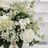 Bouquet de roses artificielles en soie réaliste rose vif fait main, centre de table 50 cm, arrangement décoratif pour la Fête des Mères