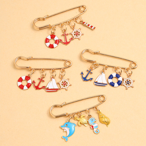 Spilla Decorativa in Metallo con Smalto a Goccia, a Forma di Spilla di Sicurezza Nautica e Ciondoli a Tema <span class=keywords><strong>Marino</strong></span> (Vela), per Abbigliamento Femminile Anti-Esposizione, Vendita all'Ingrosso - Product Image 5