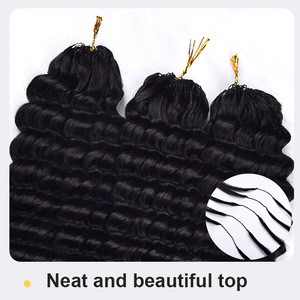 Extensions de cheveux humains bouclés Deep <span class=keywords><strong>Wave</strong></span> Feather Crochet Bundles 1b, 100g, invisibles, pré-séparées, sans nœuds, pour femmes noires vietnamiennes - Product Image 5