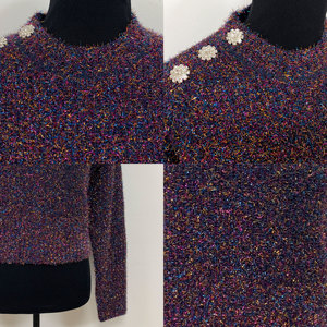 Glamorous Shiny Metallic Sweater Glitter Knit Pullover Rhinestone Shoulder Button Detail Shimmer Party <strong>Jumper</strong> for <strong>Women</strong> - Product Image 3