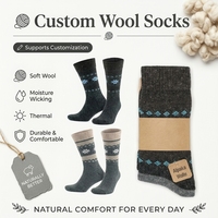 Chaussettes d'hiver en laine tricotées OEM, chaudes et confortables, avec revers, anti-humidité, épaisses, pour le sport et la randonnée, anti-bactériennes, logo personnalisable