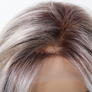 Future Fibre Free Hairstyle 13*6 Perruque Lace Gray Silver Ombre High Quality Smooth Fiber bob Short Straight Hair Soft Breathable - Product Image 4