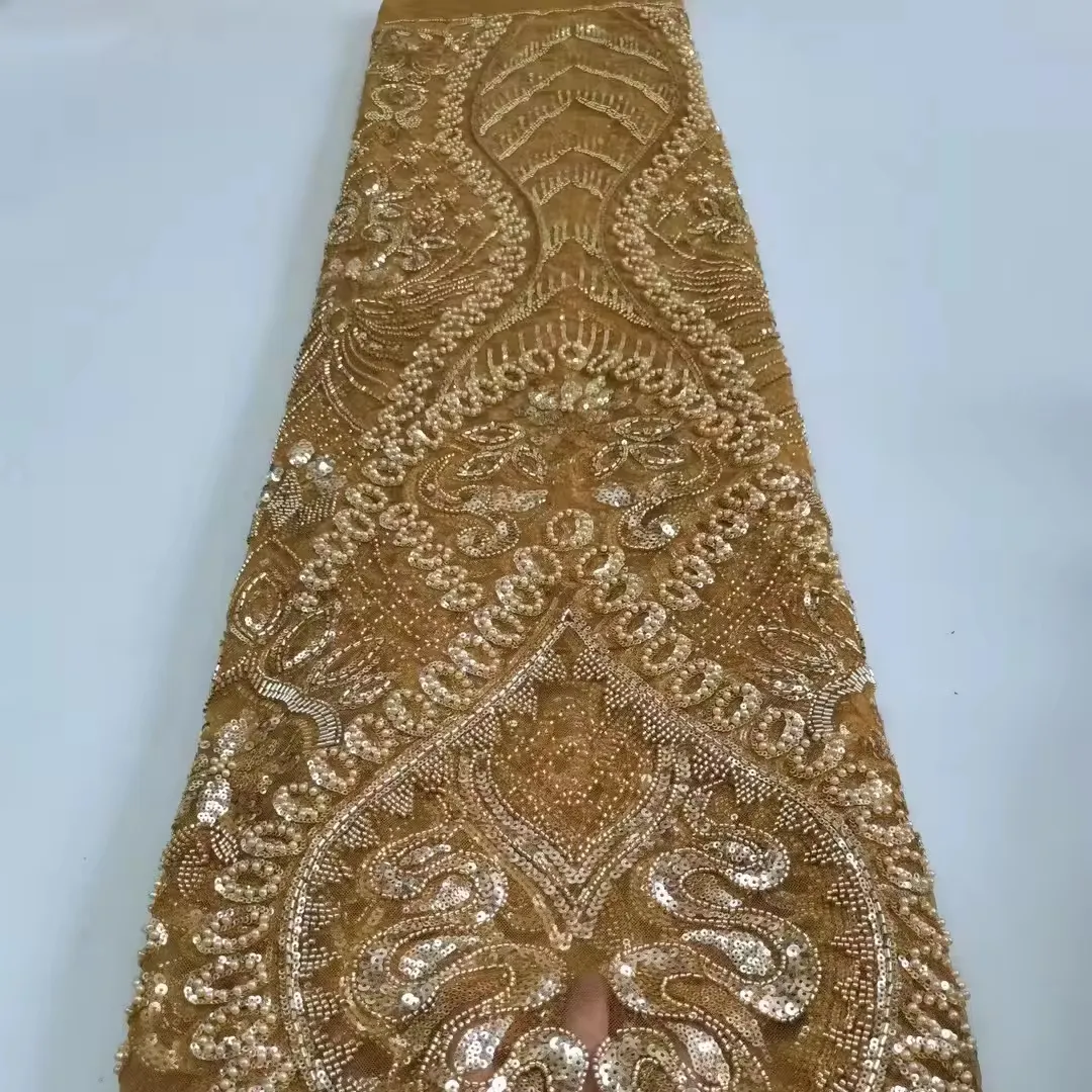Indonesia kain renda payet renda pengantin kain manik-manik dengan mutiara manik-manik kain desainer dengan payet