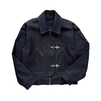 Veste en jean zippée unie pour homme, coupe oversize courte, design de boutons personnalisé, en polyester-coton épais 14 oz
