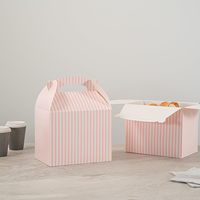 Boîtes à cadeaux pour fêtes, boîtes cadeaux attrayantes avec poignée, design rayé, boîtes en papier rose et blanc pour fêtes