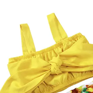 Cheap Baby Girl Outfits Yellow Shoulder Strap Top Sunflower Skirts 7 Years Old Girl's Clothing Sets Sexy Mini Dress