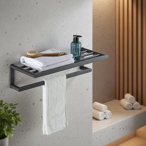 Ensemble de porte-serviettes de salle de bain en acier inoxydable noir, étagère murale avec porte-papier toilette et panier d'angle - Product Image 2