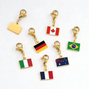 Pendentif drapeau national en acier inoxydable avec fermoir mousqueton, breloque drapeaux, bracelet trombone, collier, cadeau fait main DIY - Product Image 2