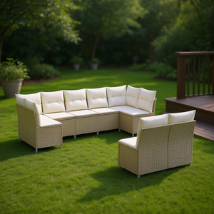 Ensemble de canapés de jardin en rotin avec structure en acier thermolaqué, 6 places, design contemporain pour usage extérieur - Product Image 2