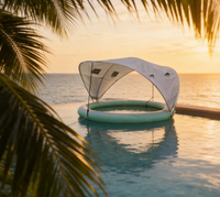 Île flottante gonflable ronde en PVC personnalisée avec auvent solaire, plateforme flottante multi-personnes pour la mer, le lac, la piscine, les loisirs et les fêtes