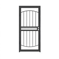 Porte d'entrée extérieure moderne en acier et verre, à ouverture vers l'extérieur, avec écran métallique perforé, serrure noire non incluse