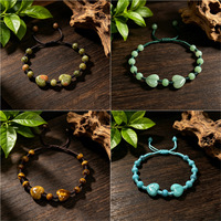 Bracelet artisanal en pierres naturelles pour la paix spirituelle et l'énergie de guérison, avec cœurs, réglable, en macramé, pour femme, cadeau bijou