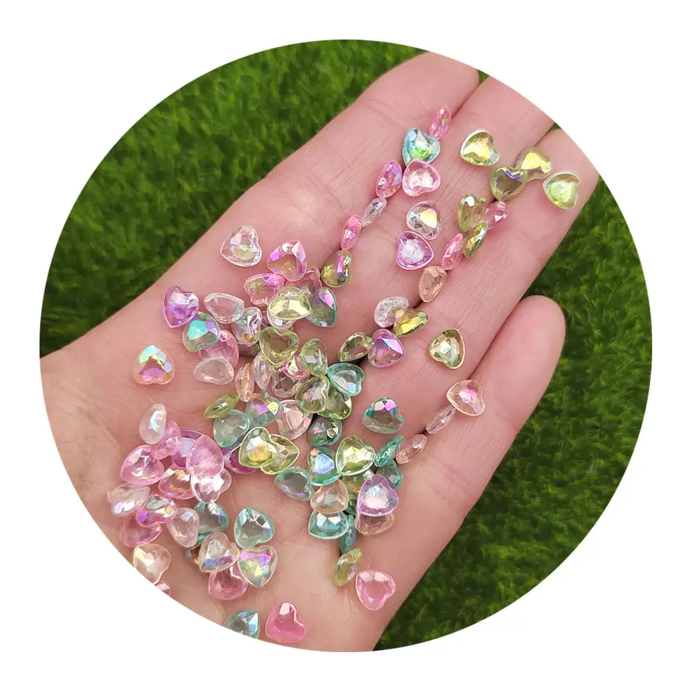 Colorful Resin AB Color Heart Beads Clear Artificial Rhinestone for Diy Scrapbook Mobile Phone Case Decorations