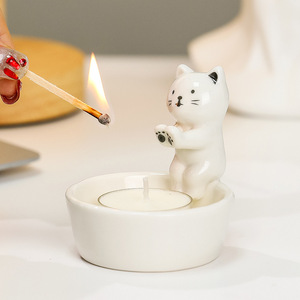 Porte-bougie en céramique Ruijie en forme de chaton, décoration d'intérieur, cadeau - Product Image 2