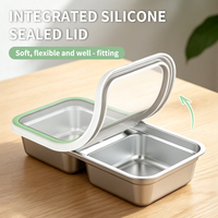 Boîte à bento divisée en acier inoxydable 304 avec couvercle en silicone, boîte à lunch portable, récipient de rangement pour collations étanche pour enfants et adultes