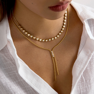 Collier élégant en perles J&D pour femmes, plaqué <span class=keywords><strong>or</strong></span> 18 carats, acier inoxydable, chaîne en zircone blanche avec pendentif en cristal - Product Image 1