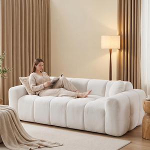 Vacuum <b>Bag</b> Wrapped Three Person Sectional Velvet Settee Cream Cozy Block Sofa Detachable Modular Space Saving Foam <b>Compressed</b> - Product Image 1