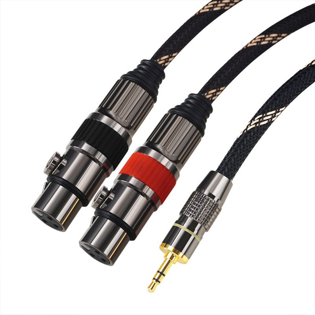 High Quality Effect Oxygen Free Hifi Audio Cable Jack Trs to Double Xlr Microphone 3.5mm Jack Stereo to 2xlr 3pin Female Cable