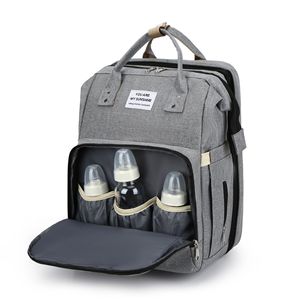 Baby Diaper Backpack Large Capacity Oxford Cloth With Bottle Pockets For Travel And Daily Use Gray - Product Image 1