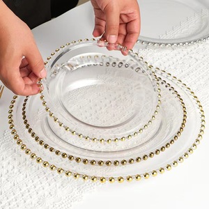 Vente en gros d'assiettes en verre perlé avec bordure dorée pour décoration <span class=keywords><strong>de</strong></span> <span class=keywords><strong>table</strong></span> <span class=keywords><strong>de</strong></span> mariage 7 8 9 10 11 12 assiettes <span class=keywords><strong>vaisselle</strong></span> - Product Image 1