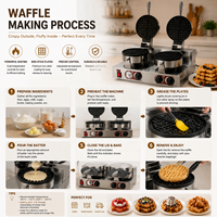 Peralatan Katering Cucina Pembuat Waffle Komersial Mesin Pembuat Waffle Listrik Ganda Stainless Steel Tugas Berat untuk Hotel Restoran