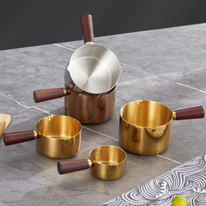 304 Stainless Steel Measuring Spoon with Wooden Handle Precision Steak Seasoning and Ketchup Cup Mini <strong>Dipping</strong> <strong>Pot</strong> - Product Image 3