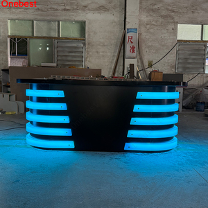 Table de console de diffusion en pierre et bois de surface solide noire sur mesure Bureau de réception de <span class=keywords><strong>studio</strong></span> de nouvelles TV moderne avec LED - Product Image 6