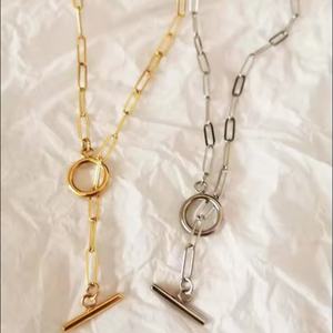 Collar de cadena de eslabones de acero inoxidable chapado en oro de 18 quilates con cierre OT impermeable, diseño de clip simple, para mujer - Product Image 6