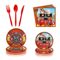 Ensemble de vaisselle jetable pour camion de pompiers, fournitures pour fête d'anniversaire de pompier pour enfants, bannière, assiettes, gobelets, serviettes, nappe, décorations