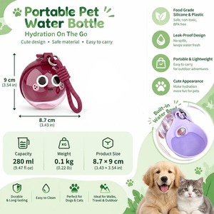 Bouteille d'eau portable pour animaux de compagnie, bol à boire pliable en silicone, anti-fuite, avec sangle de poignet, bouteille d'eau sphérique portable pour animaux de compagnie - Product Image 2