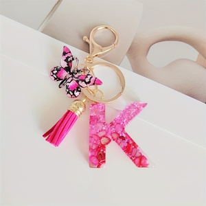 26 Thư Nhựa Ban Đầu Keychain Với Tua Bướm A-M-S Mặt Dây Chuyền Vòng Chìa Khóa Cho Phụ Nữ Của Túi Thanh Lịch Keychain Phụ Kiện - Product Image 3